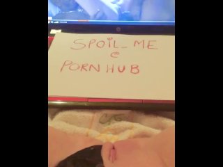Teen fucks her tight pussy with tv remote and squirts while watching bbc gangbang porn