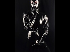 Latex creature fingers their silicone pussy