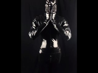 Latex creature fingers their silicone pussy