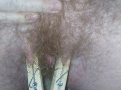 Pre Op Trans Man, Big Nipples Clothes Pin Clamped - Screenshot 13 of 16 - Nipple Play