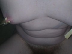 Pre Op Trans Man, Big Nipples Clothes Pin Clamped - Screenshot 14 of 16 - Nipple Clamps