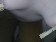 Pre Op Trans Man, Big Nipples Clothes Pin Clamped - Screenshot 3 of 16 - Trans Man