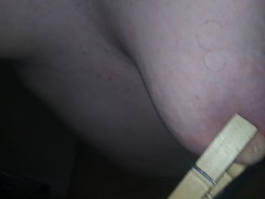 Pre Op Trans Man, Big Nipples Clothes Pin Clamped - Screenshot 5 of 16 - Nipple Clamps