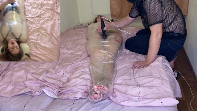 Watch Bondage Video:Mummification and vibrator. Mega Hairy Pussy Shake! Sweat! TRAILER