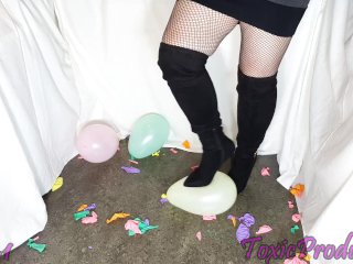 Girlfriend Just Loves Popping Baloons in ThighHigh Boots