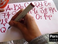 Sexy hands ASMR writing cursive in cardinal red (instrumental by john bravoe)