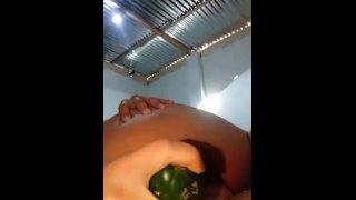 Masturbating With A Thick Cucumber