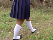 Preview 1 of Fetish walk schoolgirl show feet in white knee socks