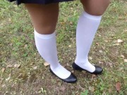 Preview 2 of Fetish walk schoolgirl show feet in white knee socks