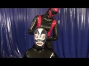 Preview 2 of Rubber Girl With Latex Condom Over Head Breathplay Breath Control Play Femdom Lesbian