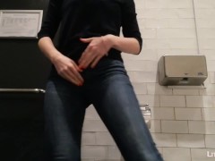 Video Cute Girl Fingers Pussy and Makes Herself Cum in Public Bar Bathroom by LittlerHer