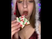 Preview 5 of Christmas cookie chewing. Food fetish