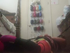 self bondage hogtie in lingerie 