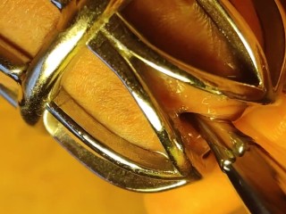 Urethral Sounding for Locked in Chastity Cage Cock. Close Up.