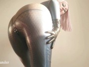 Preview 4 of Latex Rubber Fetish Catsuit Homemade Video of Curvy Girl In Texturized Fetisch clothes