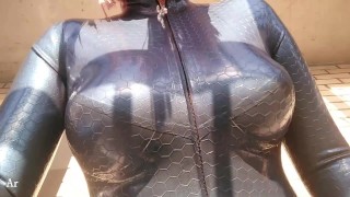 Homemade Latex Rubber Fetish Catsuit Video Featuring A Voluptuous Girl Dressed In Textured Fetish Attire