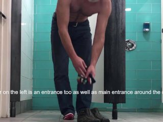 Stripping naked in locker room, shower and cum with people coming & going