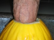 Preview 2 of Big cock fucking a melon ( canary ) close up