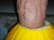 Preview 4 of Big cock fucking a melon ( canary ) close up