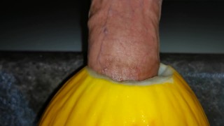 Close-Up Of A Large Cock Fucking A Melon Canary
