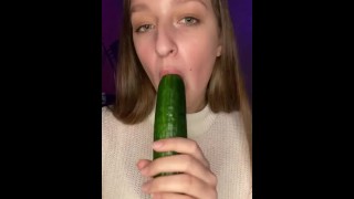 Deepthroat Cucumber Sucking And Spitting