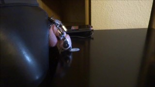 Estim e-stim electro cum milking with chastity device