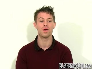 Young UK teen Rob K jerks his thick cock after interview