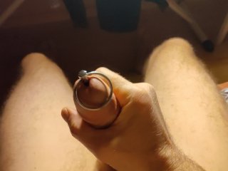 I'm jerking off with urethral plug and cum