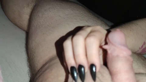 I scratch his balls with my sharp, pointed black nails and rub his cock until he cums *cumblast*