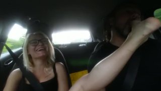 She Puts Her Feet Over My Face In The Car And Laughs. Blonde Femdom Teen Foot Domination