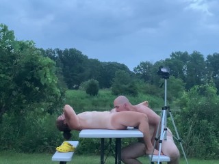 Eating Her Pussy_on Public Picnic Table - Wanna_Watch? Full Nude Outdoors