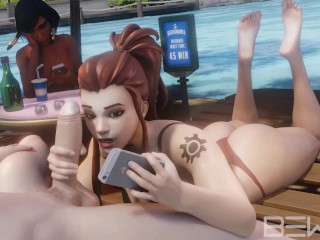 Brigitte Deep Blowjob and Cumshot on the Beach with Pharah