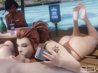 Brigitte Deep Blowjob and Cumshot on_the Beach_with Pharah