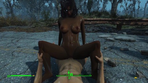 Gentle sex of a couple in the pouring rain in the game fallout 4 | PC gameplay