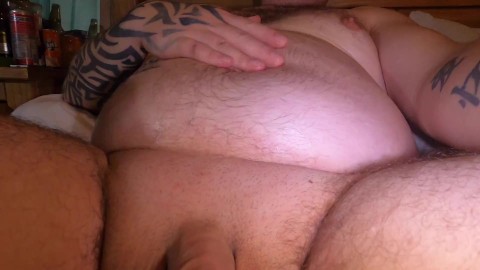 BHM with huge bloated belly Oily Rub and cum