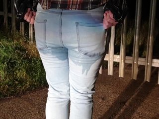 pissing, pee desperation, watersports, public jeans piss