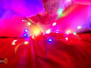 Snow Maiden brings herself to_orgasm in Christmas_lights