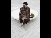 Preview 2 of Street bench fully dressed public syntribation and crossed legs orgasm