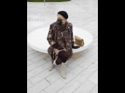 Preview 3 of Street bench fully dressed public syntribation and crossed legs orgasm
