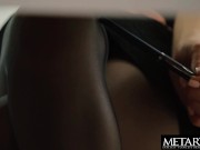 Preview 2 of Cute sexy office girl in black stockings masturbates at her desk