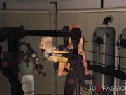 Preview 6 of Ball gagged young blonde in restraints gets fucked by midget in the lab