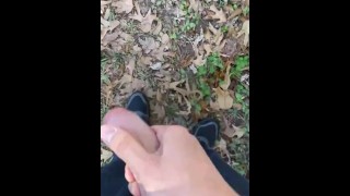 Uncut teen jerks off and cums outdoors