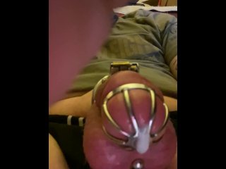 vertical video, solo male, cumming in chastity