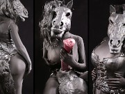 Trans anthro horse playing with its huge tits and masturbating its huge horsecock sissy blowjob
