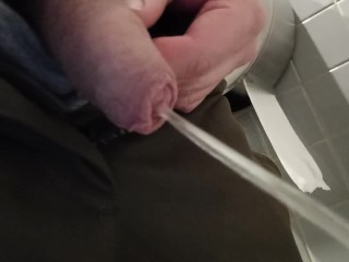 Uncut Dick Pissing in Public Toilet