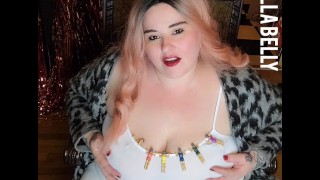 BBW GIANTESS drinks too much and puts all her little men it her giant titties !!!