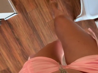 POV walking in platform stripper heels with belly ring and toe rings