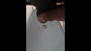 Peeing in the public washroom waxed dick