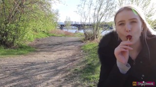 Lazy Outside Blowjob: Cum in Mouth, Cum Play, Plants on Dick