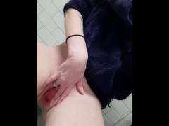 FrankiFox Finger Fucks Her Tight pussy in the Public Restroom